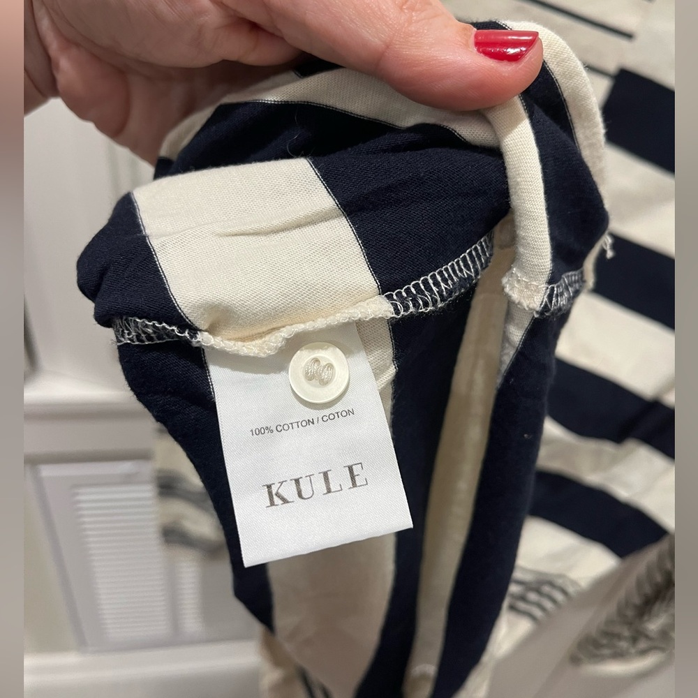 KULE Black and White Striped Long Sleeve Polo - Picture 7 of 7